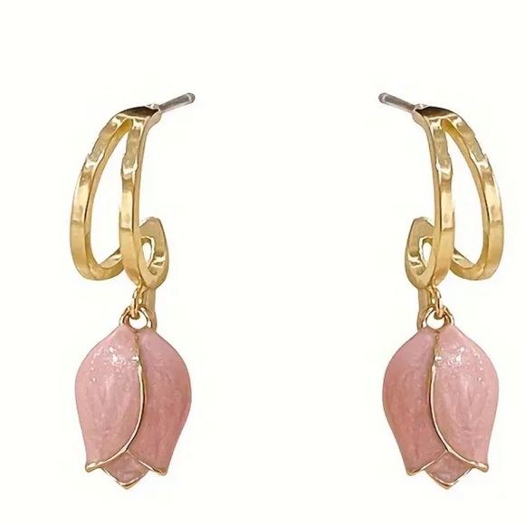NWOT Dripping Oil Tulip Earrings Fashion Niche French Design Stud Earrings - Picture 5 of 7